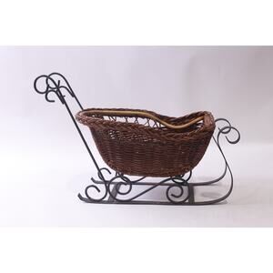 Wicker and Metal Doll Sled, Holiday Decor, Retro Toy, Souvenir, ~ 251114-WH P-5